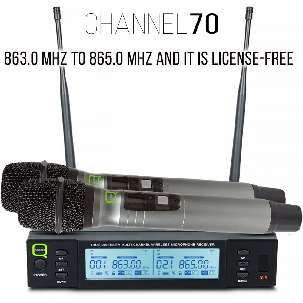 Twin UHF Hand Held Wireless Radio Microphones CH70