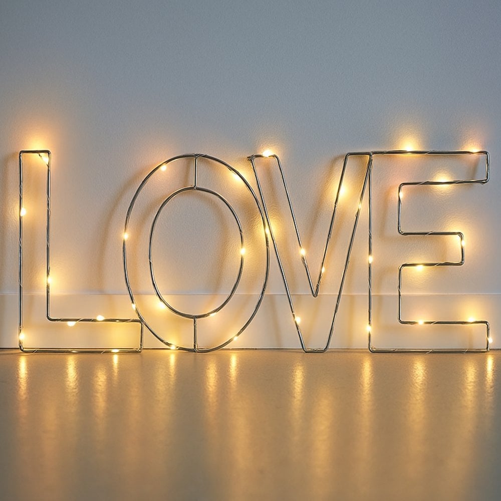 Warm White Love and Pink Butterfly LED Wire Frame Lights