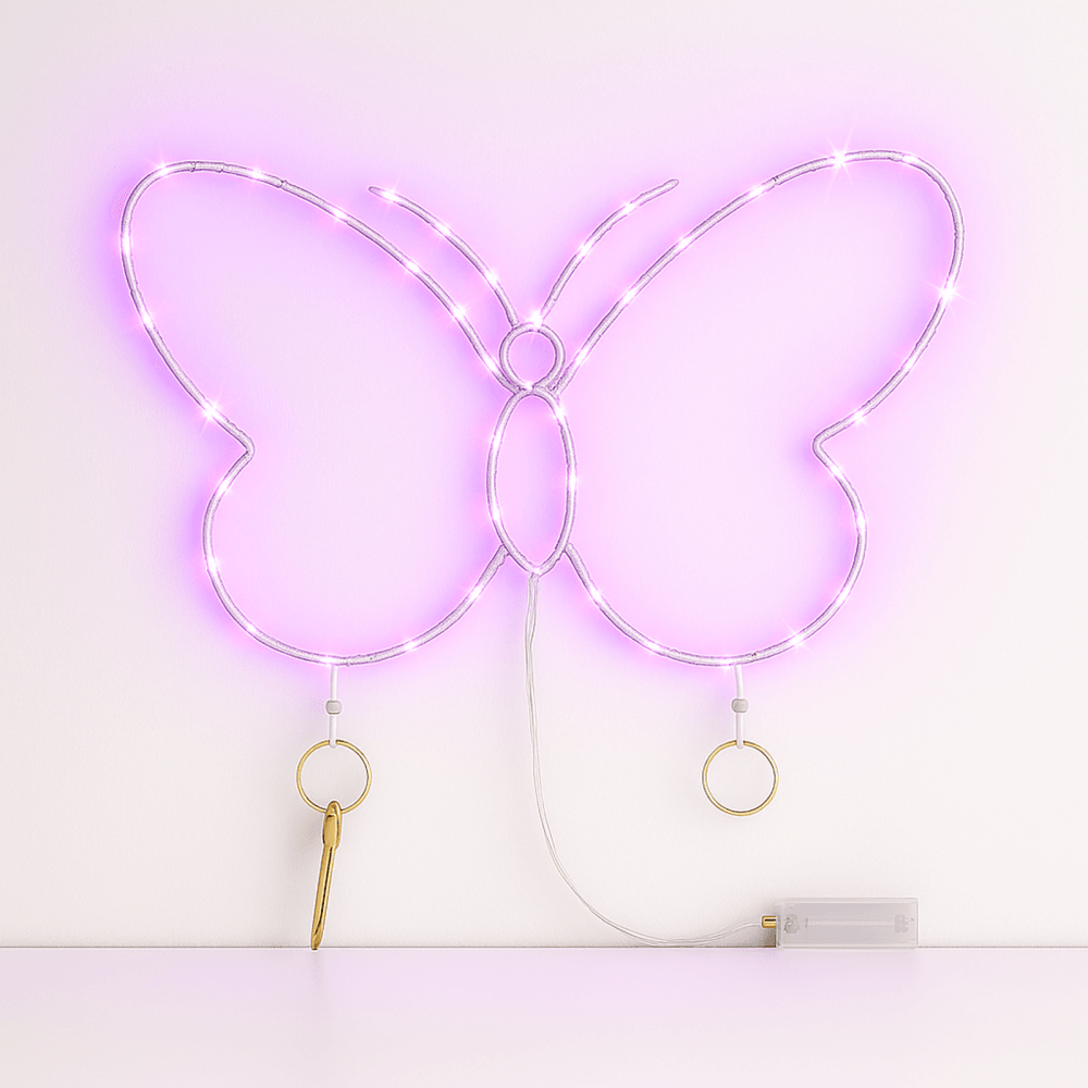 Warm White Love and Pink Butterfly LED Wire Frame Lights