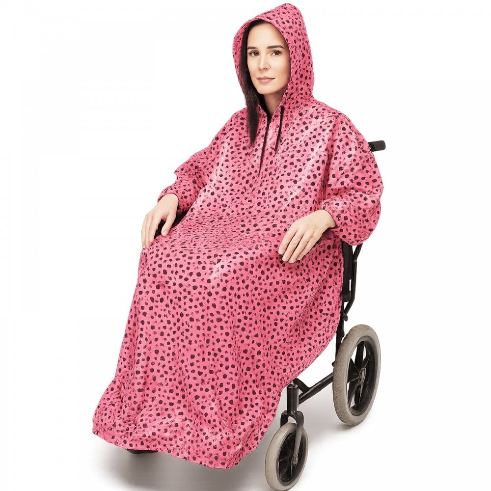 Wheelchair Rain Cover Warm Dry Poncho Waterproof Cape Hood Universal Pink