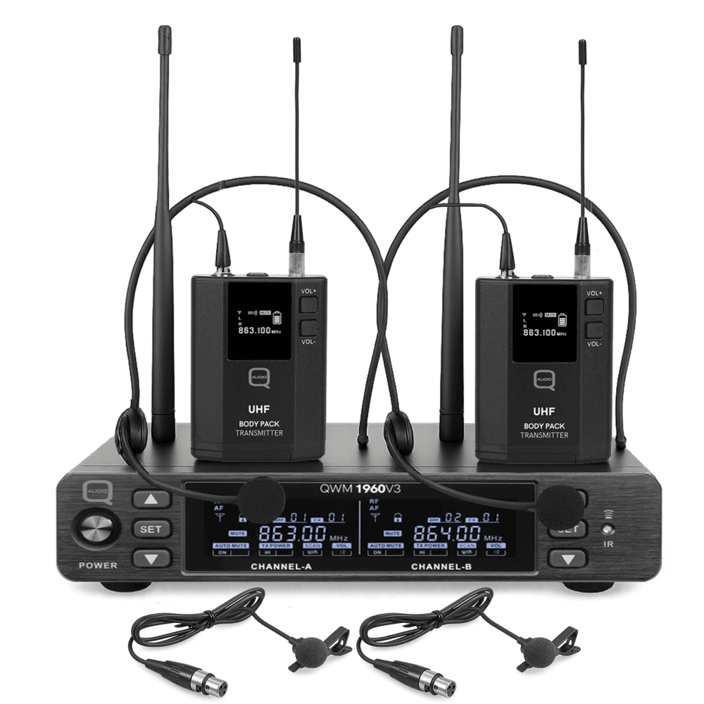 1960V3 Twin UHF Headset Lapel Wireless Radio Microphones CH70