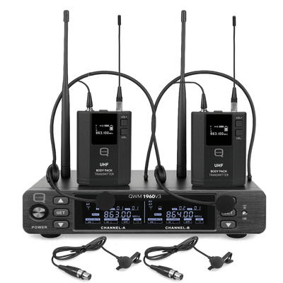 1960V3 Twin UHF Headset Lapel Wireless Radio Microphones CH70