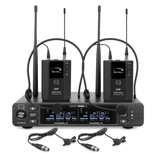1960V3 Twin UHF Headset Lapel Wireless Radio Microphones CH70