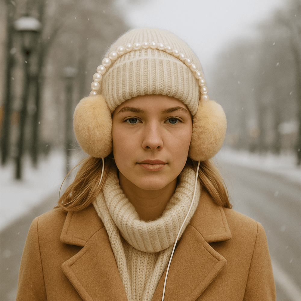 Fashion Earmuff Headphones Fluffy Ear Protectors / Pearl Style Headband