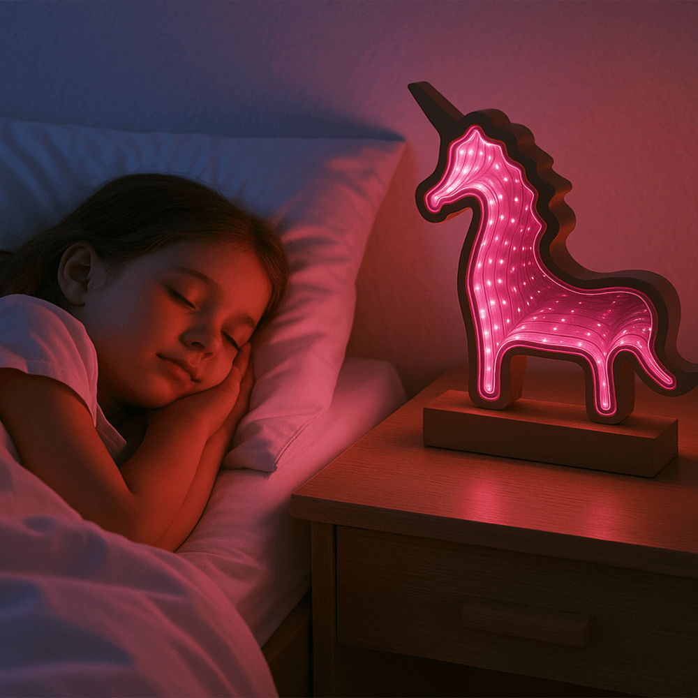 Wooden Unicorn Infinity Mirror Light