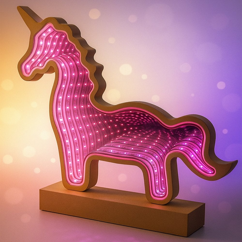 Wooden Unicorn Infinity Mirror Light