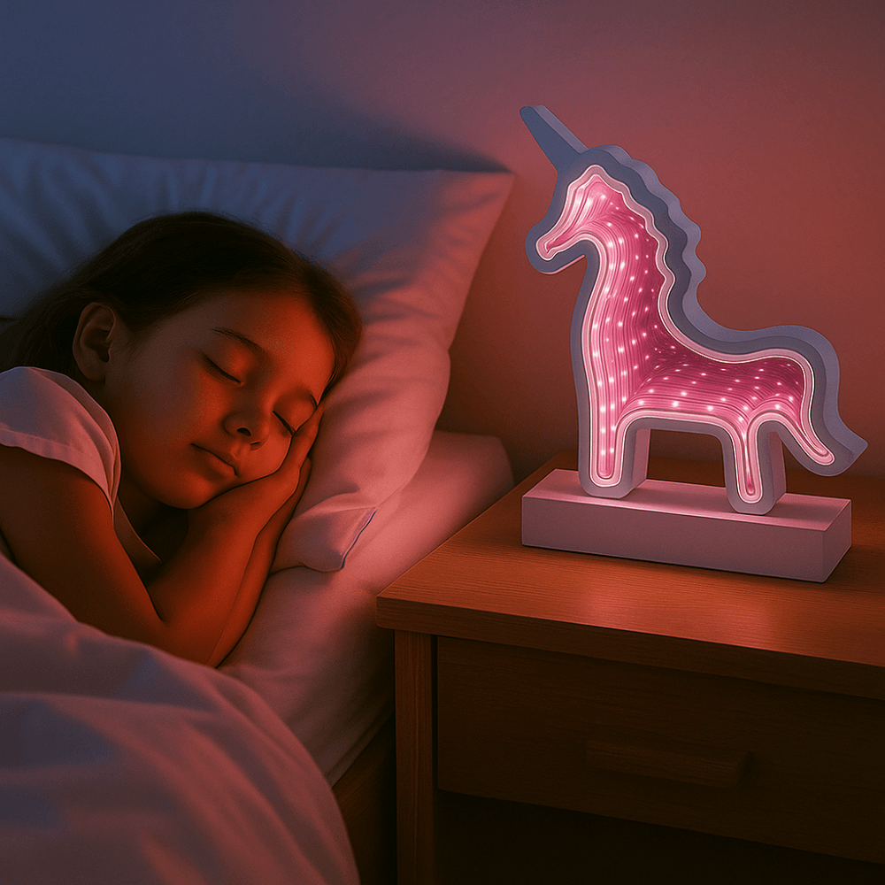 White Wooden Unicorn Infinity Mirror Light