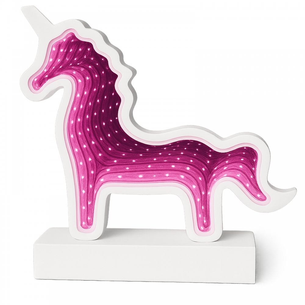 White Wooden Unicorn Infinity Mirror Light