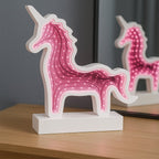 White Wooden Unicorn Infinity Mirror Light