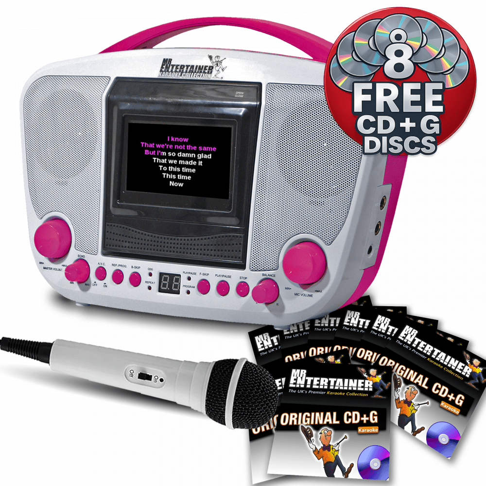 Karaoke Machine Pink with Screen Lights Package