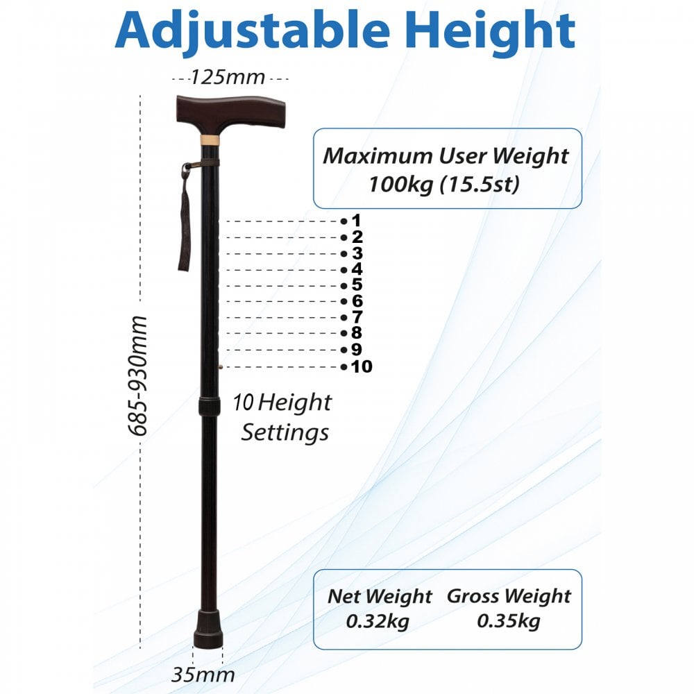 Ergonomic Extending Walking Stick 10 Height Adjustments