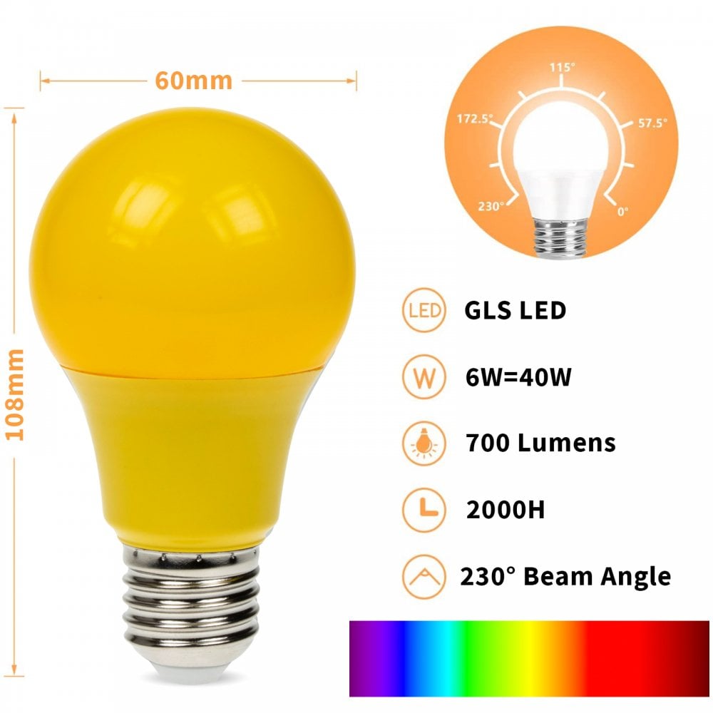 LED GLS ES Light Bulbs 6w Multi Coloured Lamps Festoon Home