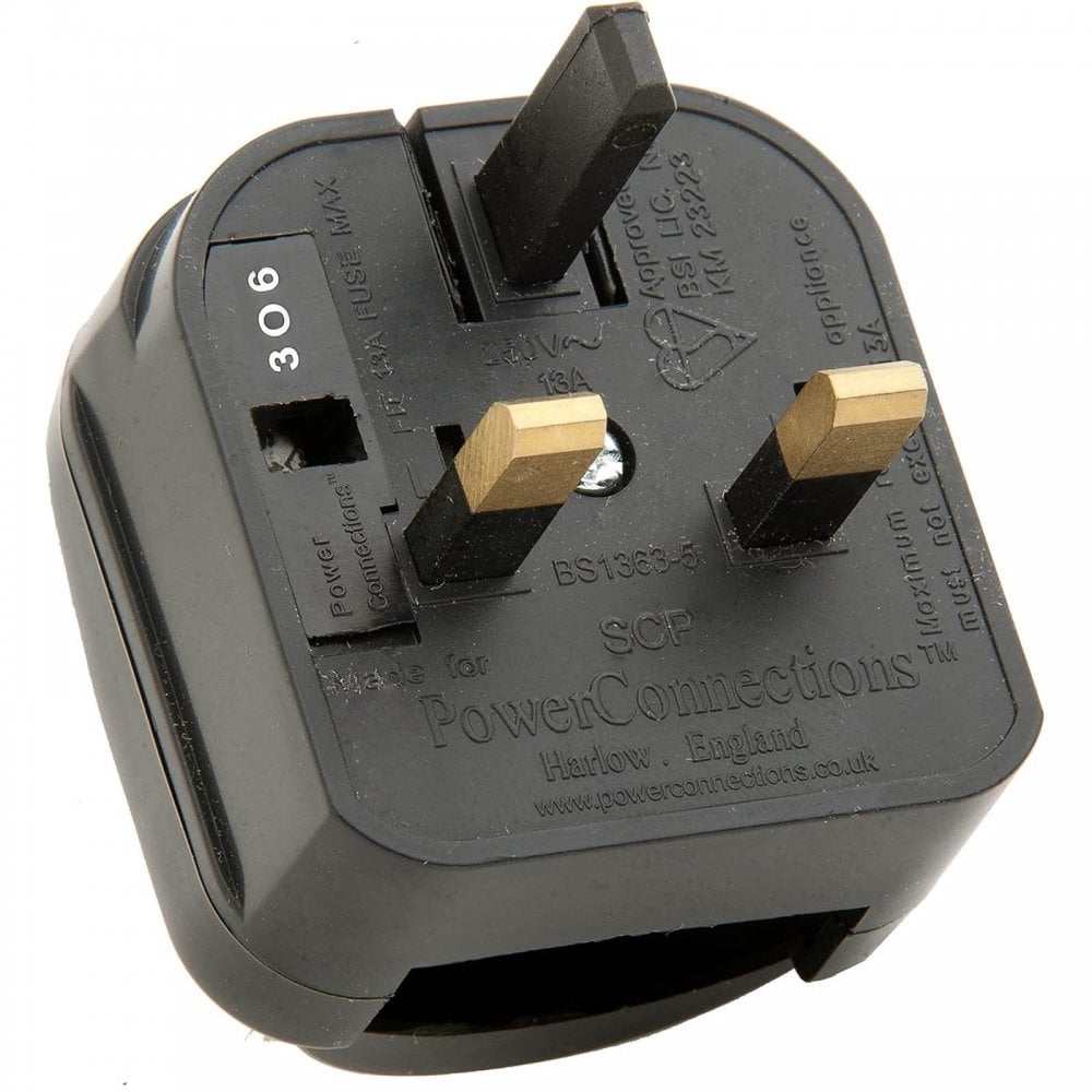 Europlug Non-Earthed Plug Adaptor 13A Euro Socket to UK Plug 13A Fused