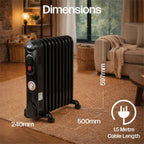 11 Fin Oil Filled Radiator 2.5kW with Timer Black
