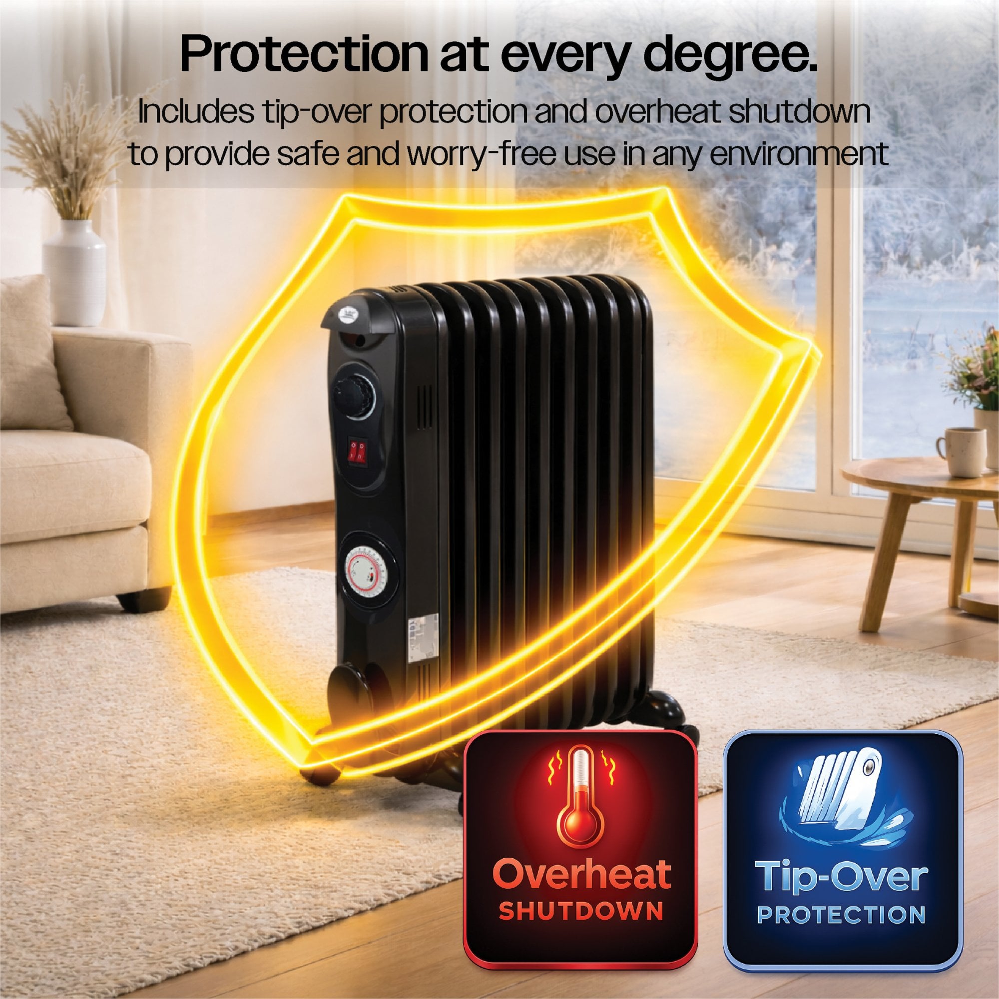 11 Fin Oil Filled Radiator 2.5kW with Timer Black