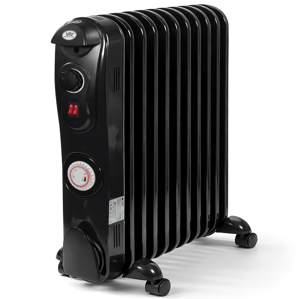 11 Fin Oil Filled Radiator 2.5kW with Timer Black