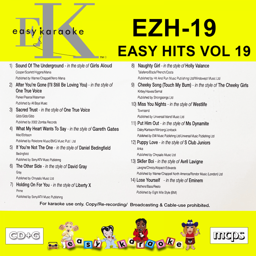 Easy Karaoke Hits Vol 19 CD+G Disc EZH-19 14 Track Disc