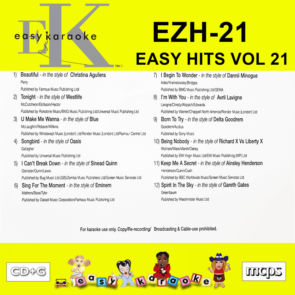 Easy Karaoke Hits Vol 21 CD+G Disc EZH-21 12 Track Disc