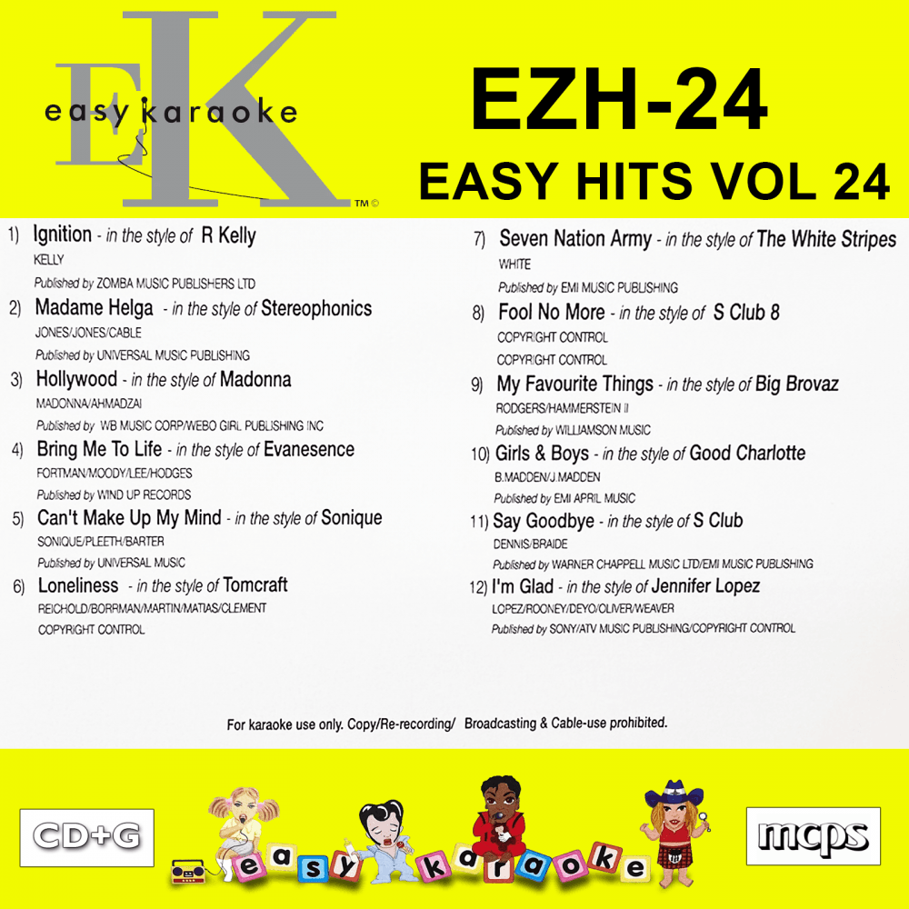 Easy Karaoke Hits Vol 24 CD+G Disc EZH-24 12 Track Disc