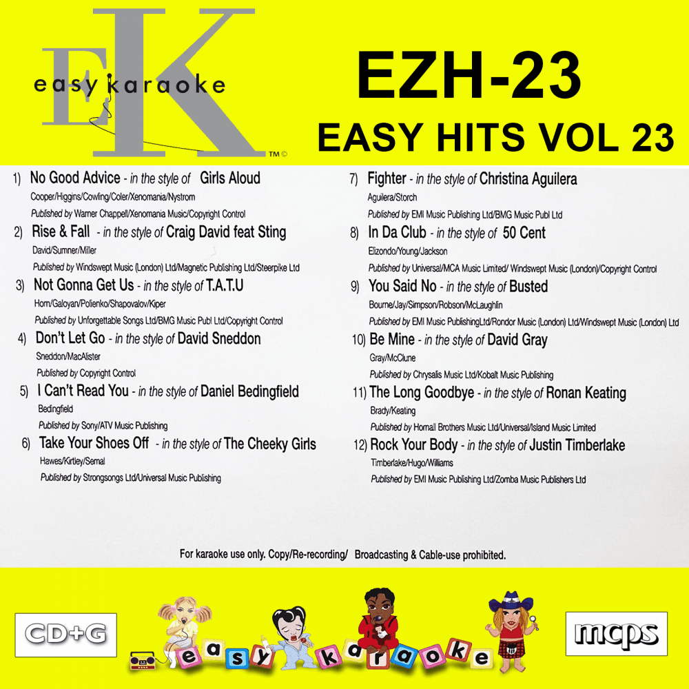 Easy Karaoke Hits Vol 23 CD+G Disc EZH-23 12 Track Disc