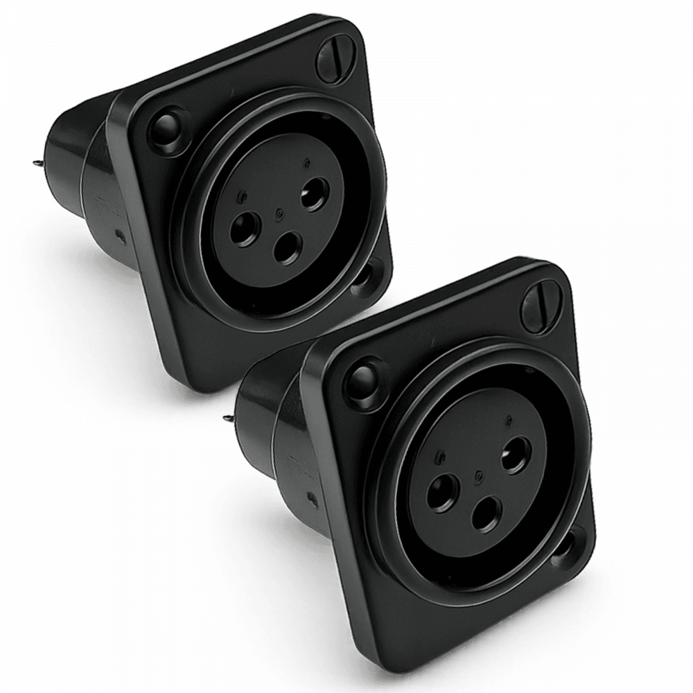 3 Pin XLR Female Chassis Socket Black Twin Pack