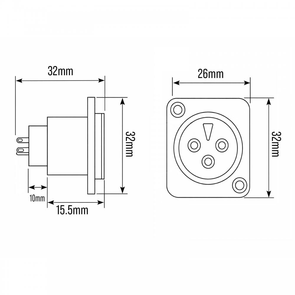 3 Pin XLR Female Chassis Socket Black Twin Pack