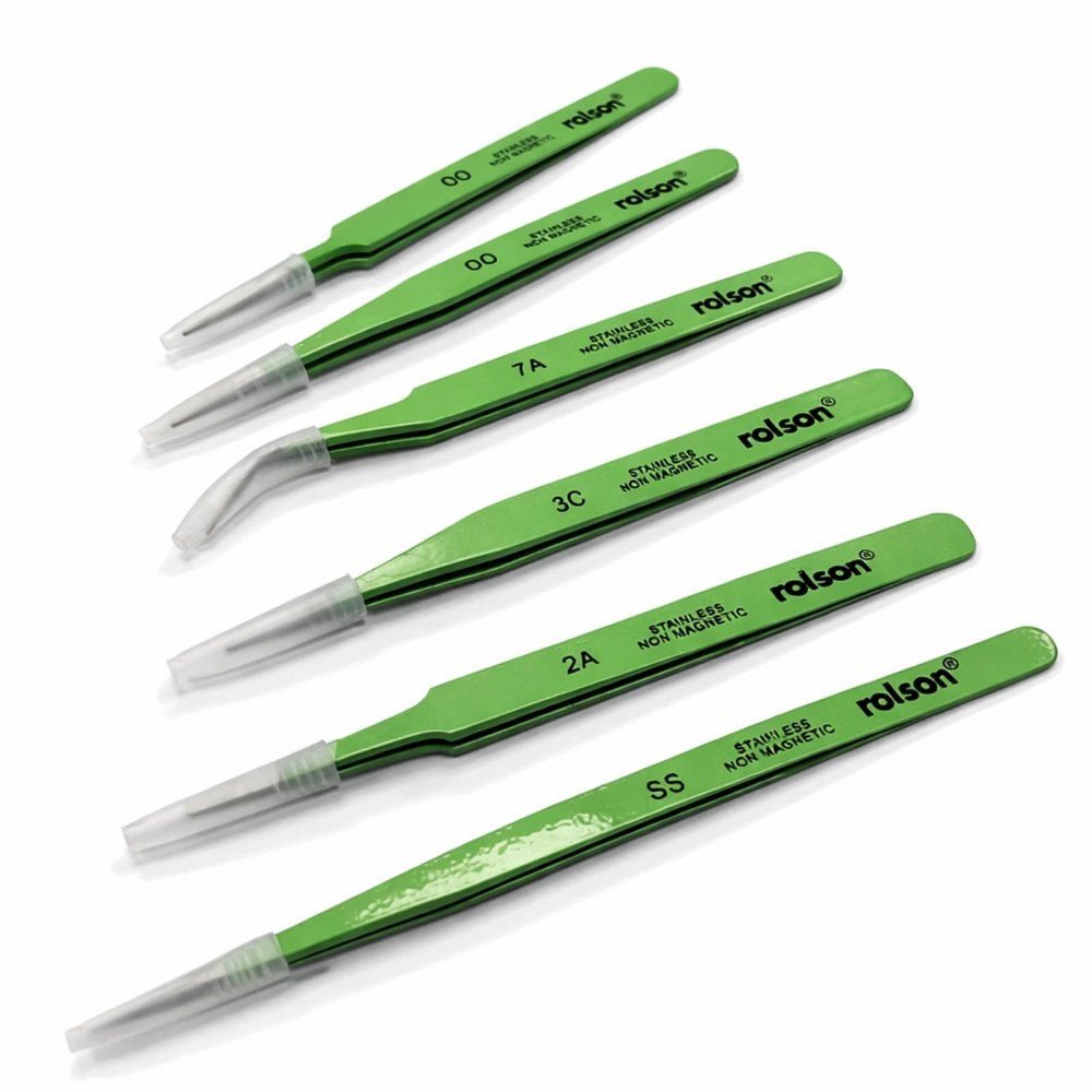 6 x Stainless Steel Epoxy Coated Tweezers