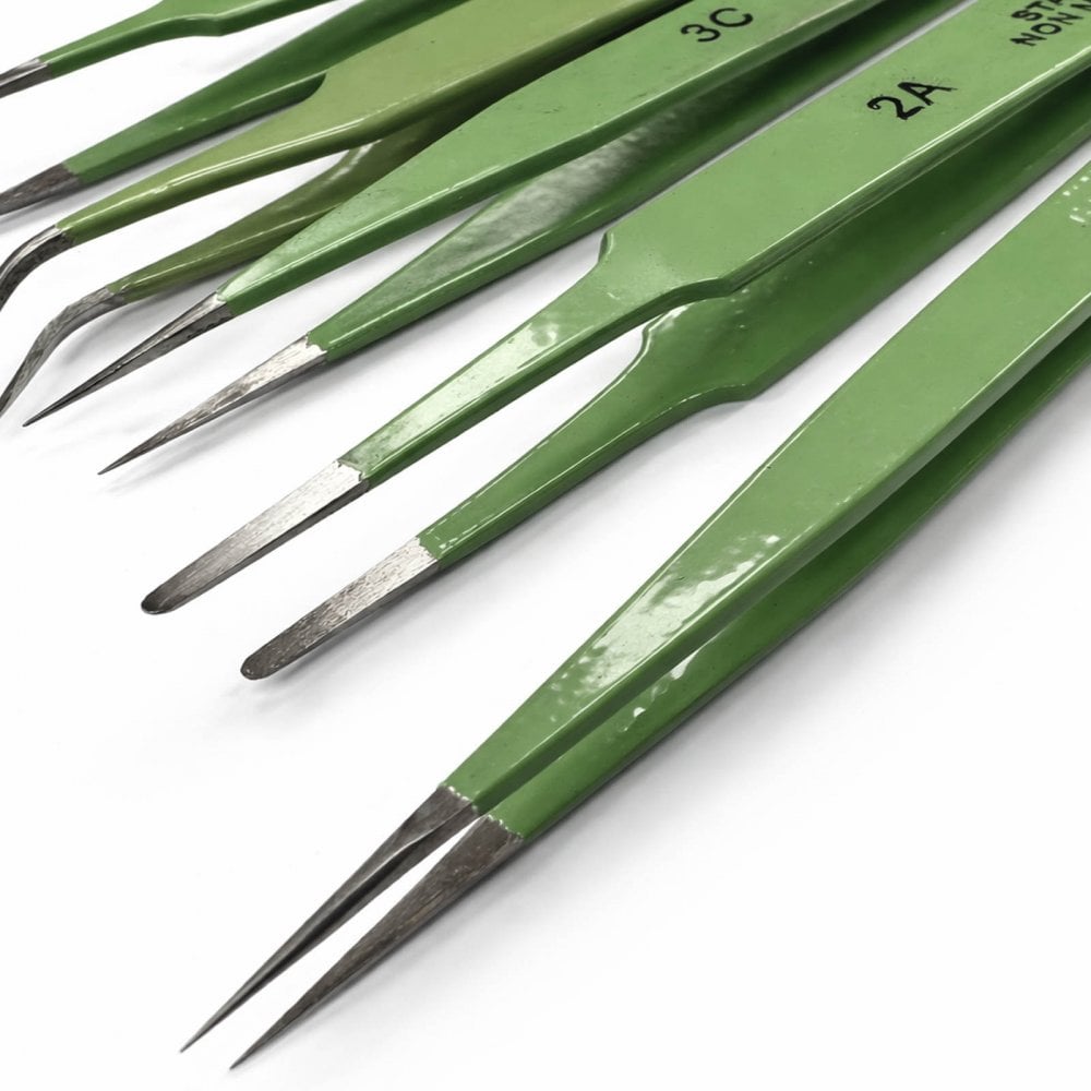 6 x Stainless Steel Epoxy Coated Tweezers