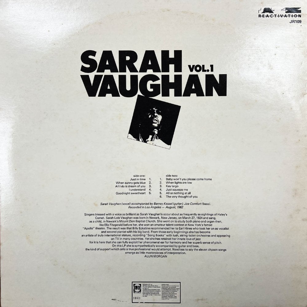 Vinyl Record of Sarah Vaughan Vol. 1 Jazz Album