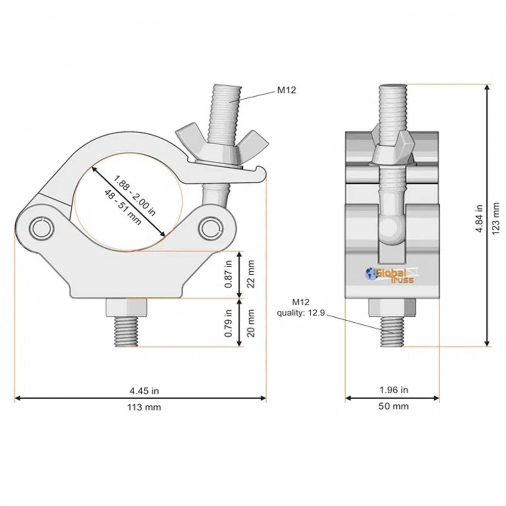 Black Half Coupler Truss Clamp Heavy Duty 750Kg