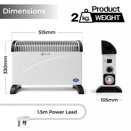 2Kw Convector Heater With 3 Heat Settings and Timer
