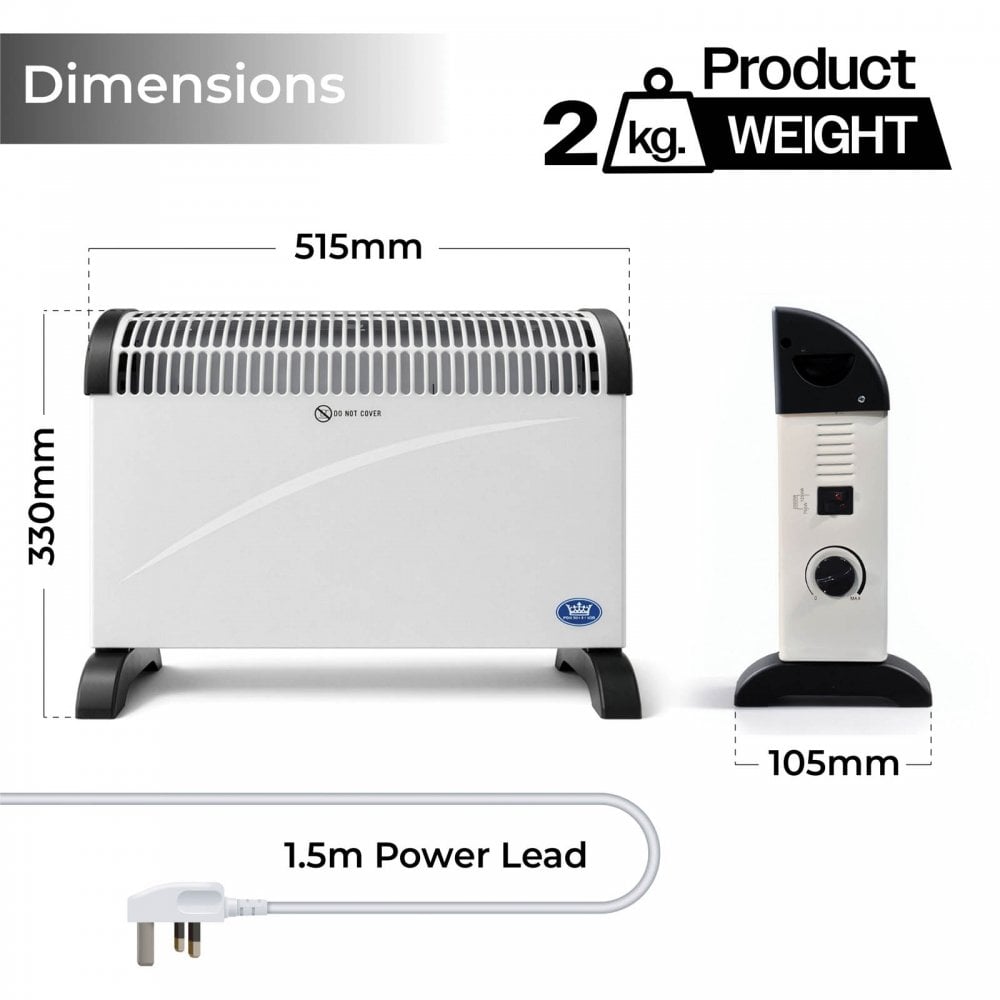 2kW Convector Heater with 3 Heat Settings and Thermostat