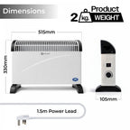 2kW Convector Heater with 3 Heat Settings and Thermostat