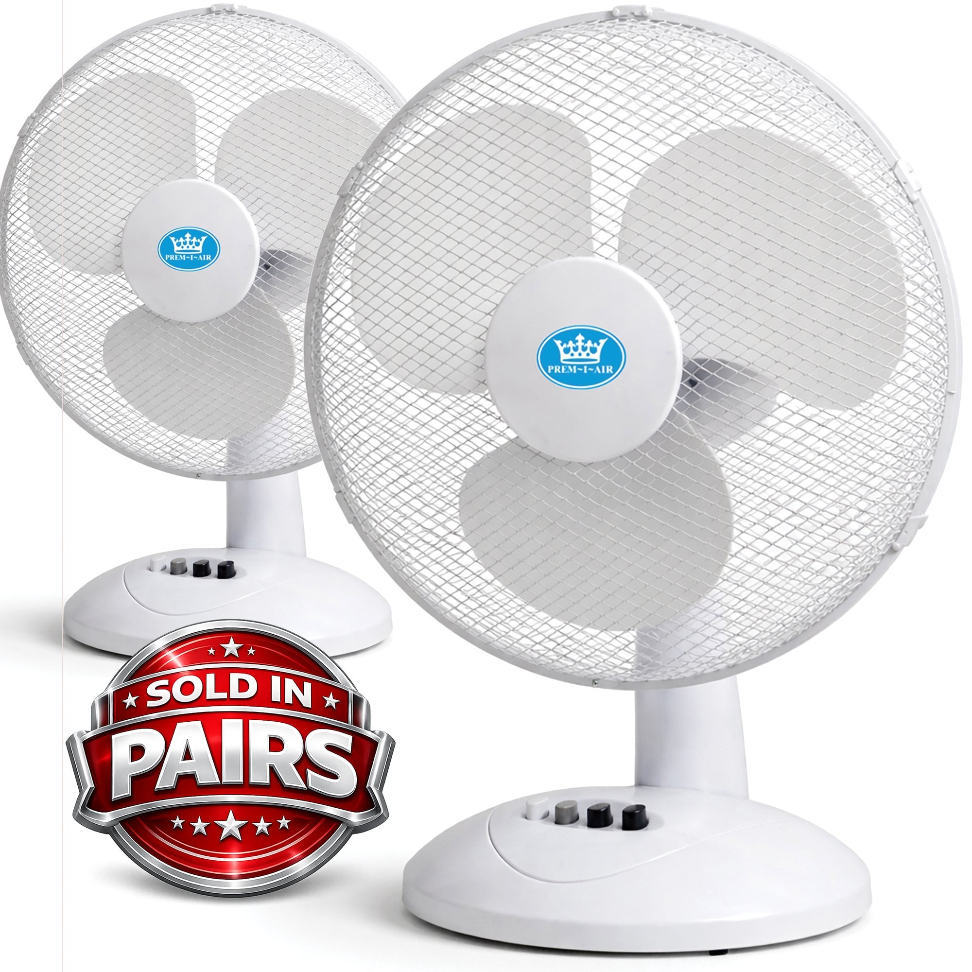 White Desk Fan 16 Inch 3 Speed Oscillating Tabletop PAIR