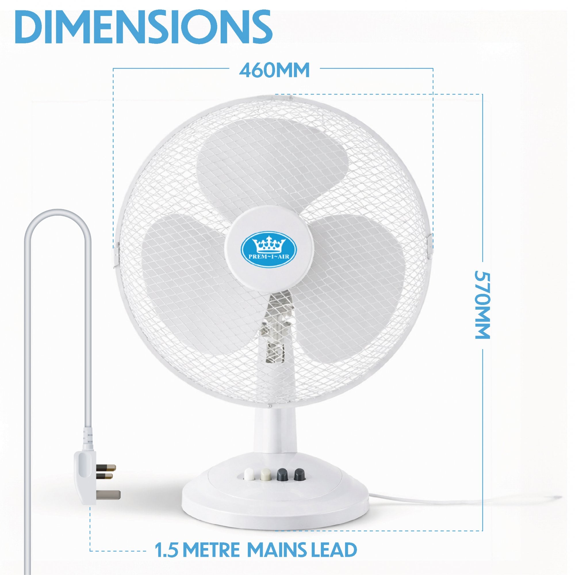 White Desk Fan 16 Inch 3 Speed Oscillating Tabletop PAIR