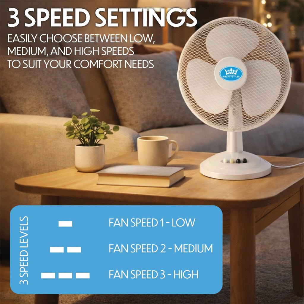 White Desk Fan 16 Inch 3 Speed Oscillating Tabletop PAIR