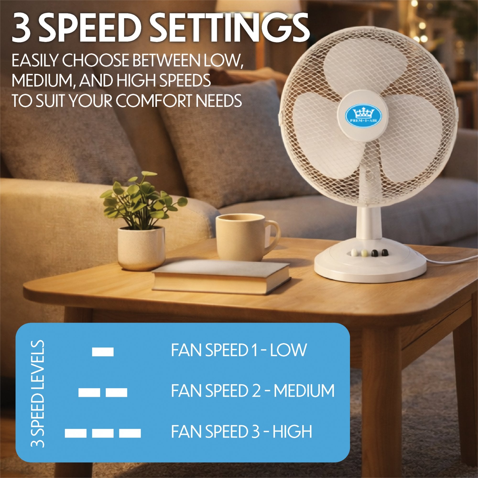 White Desk Fan 16 Inch 3 Speed Oscillating Tabletop PAIR