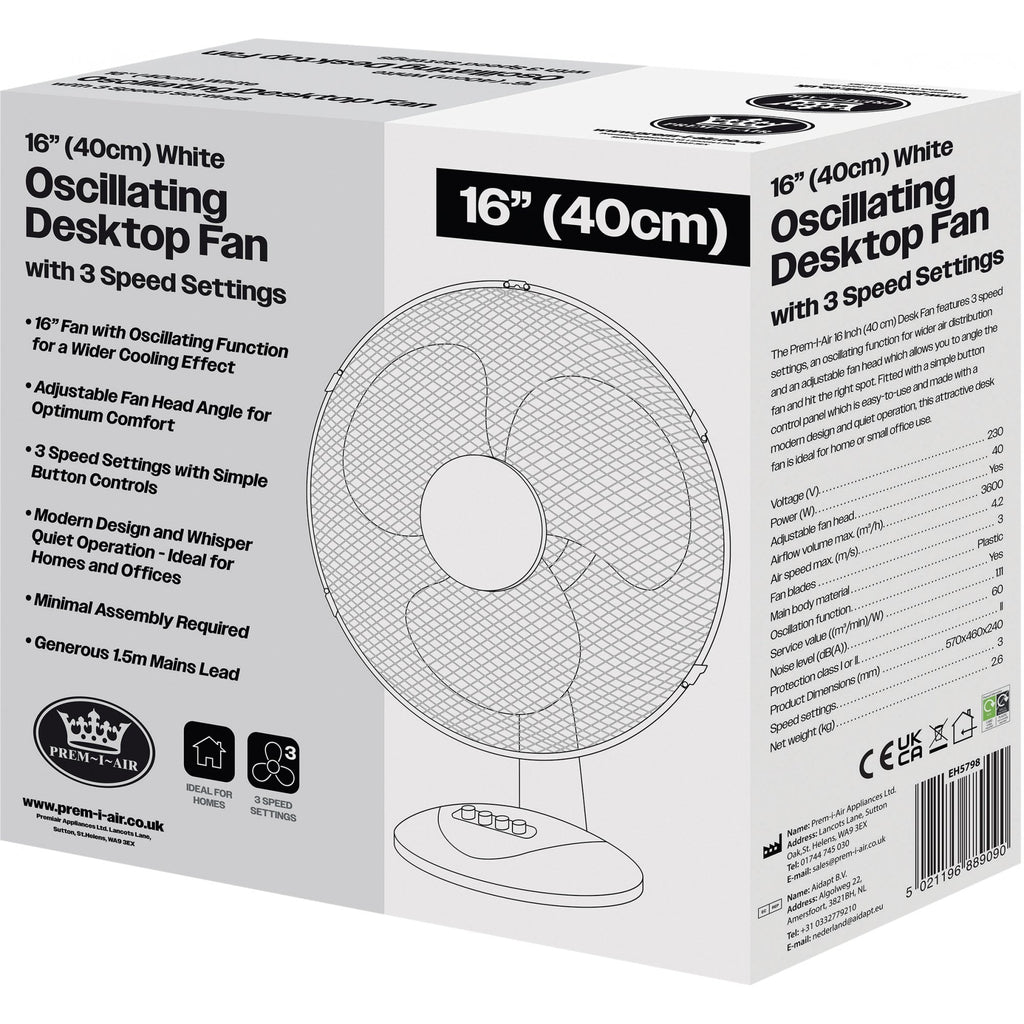 White Desk Fan 16 Inch 3 Speed Oscillating Tabletop PAIR