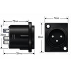 3 Pin XLR Male Chassis Socket Black Twin Pack
