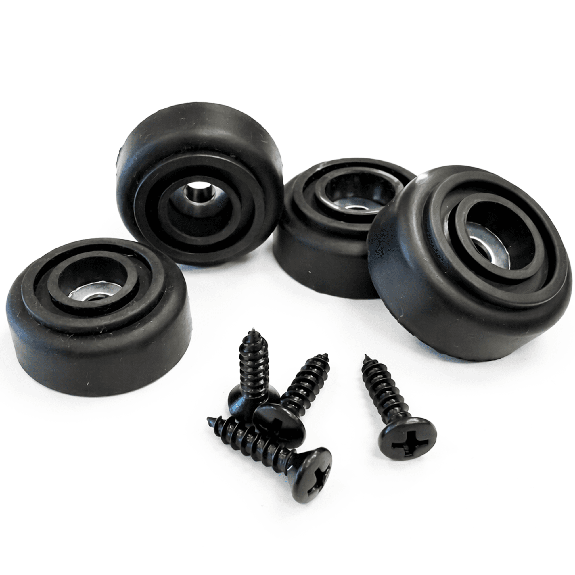 Black Rubber Feet with Integral Steel Wash inc Fixing Screws - Set of 4