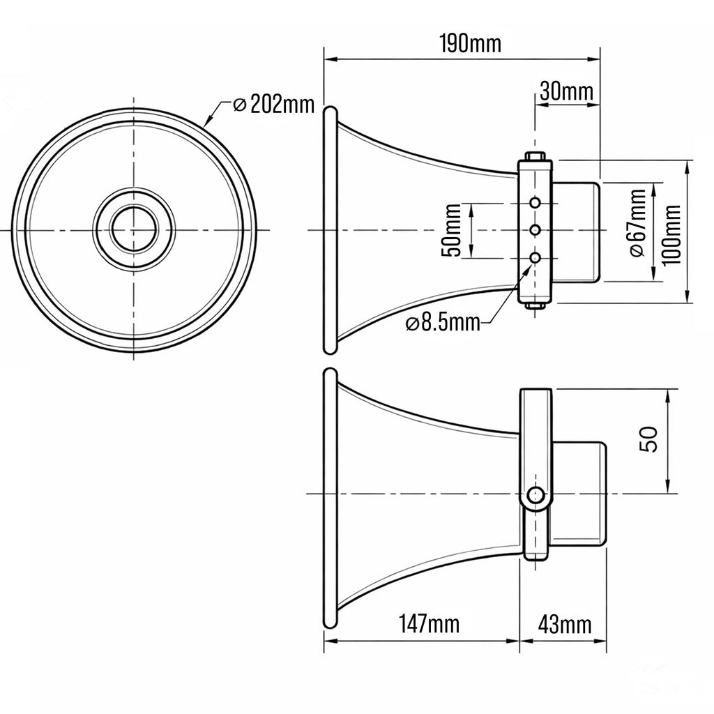 Metal Horn Speaker Low Impedance 8" 15W High Clarity Audio