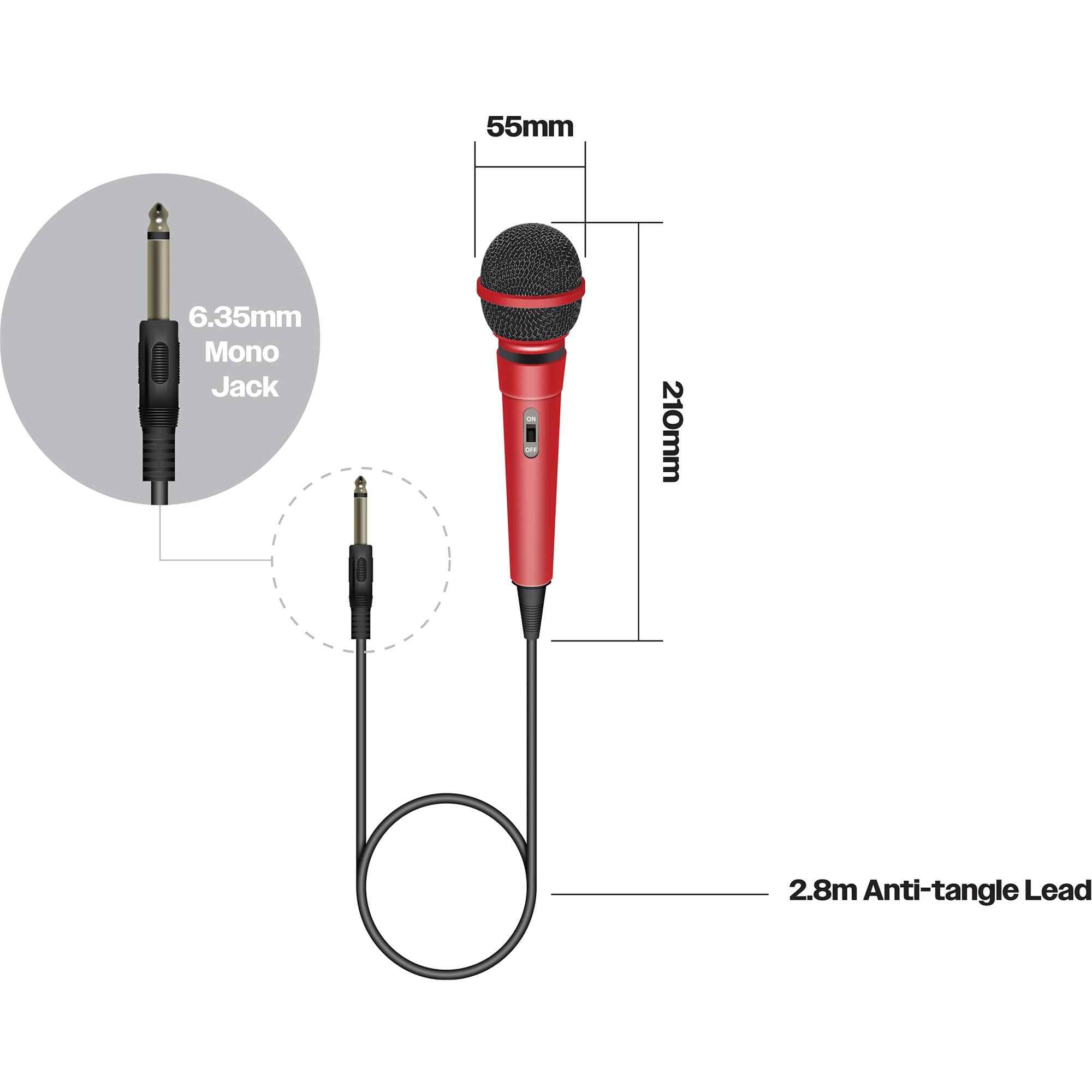 Pair of Handheld Dynamic Microphone in Red with 2.8m Lead