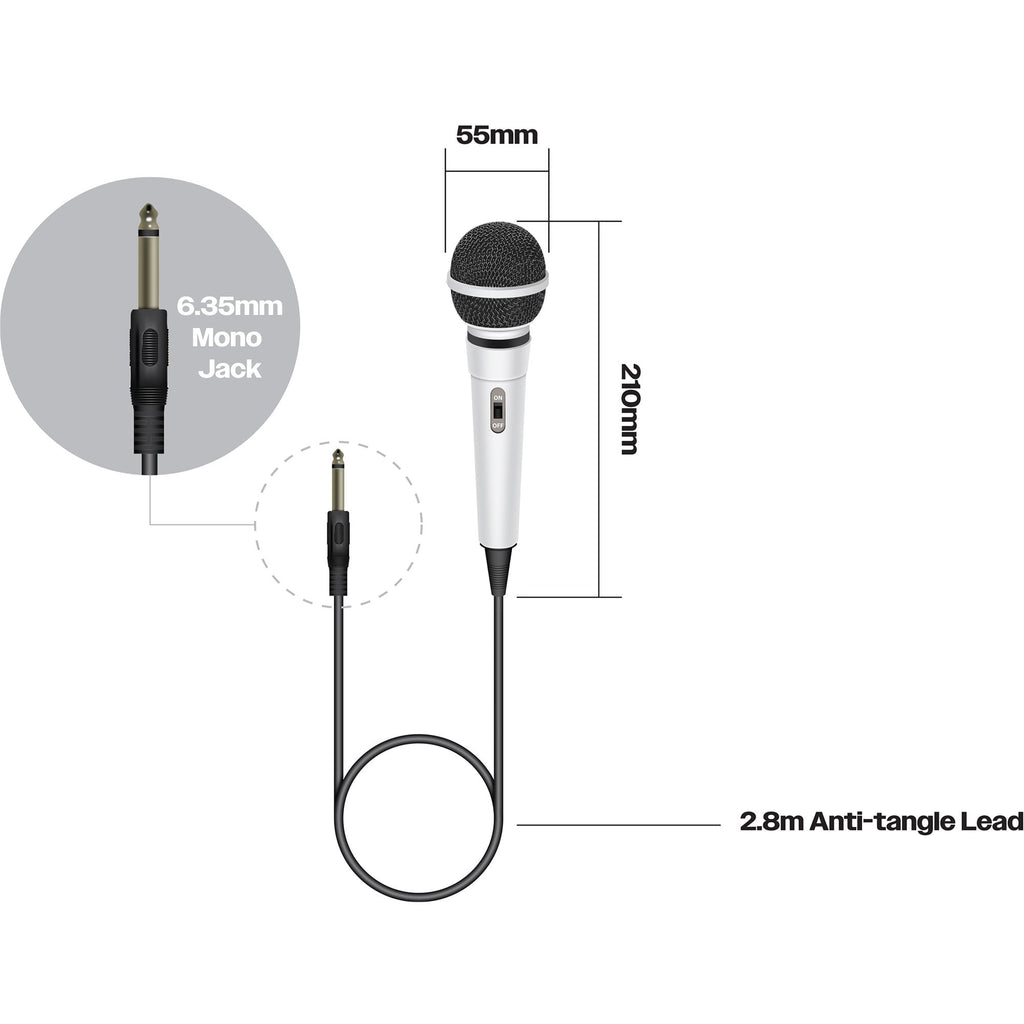 Pair of Handheld Dynamic Microphone in White with 2.8m Lead