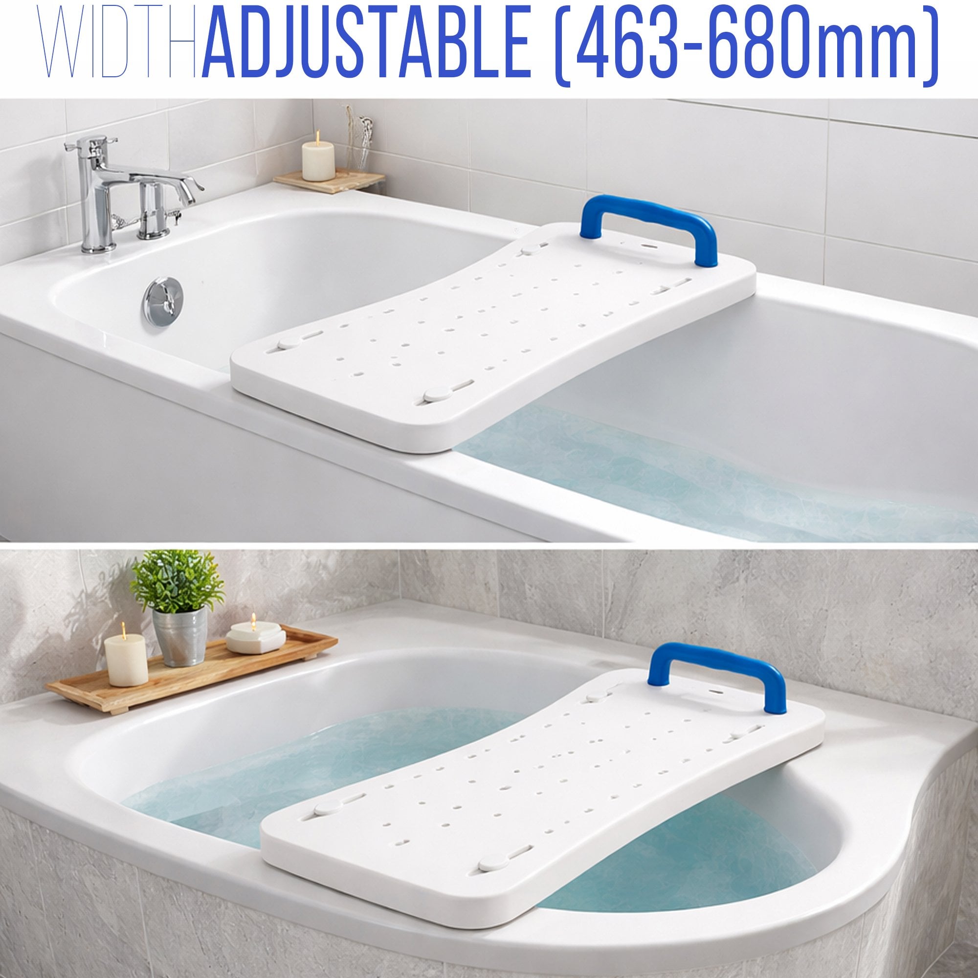 Width Adjustable Bath Board with Integral Handle