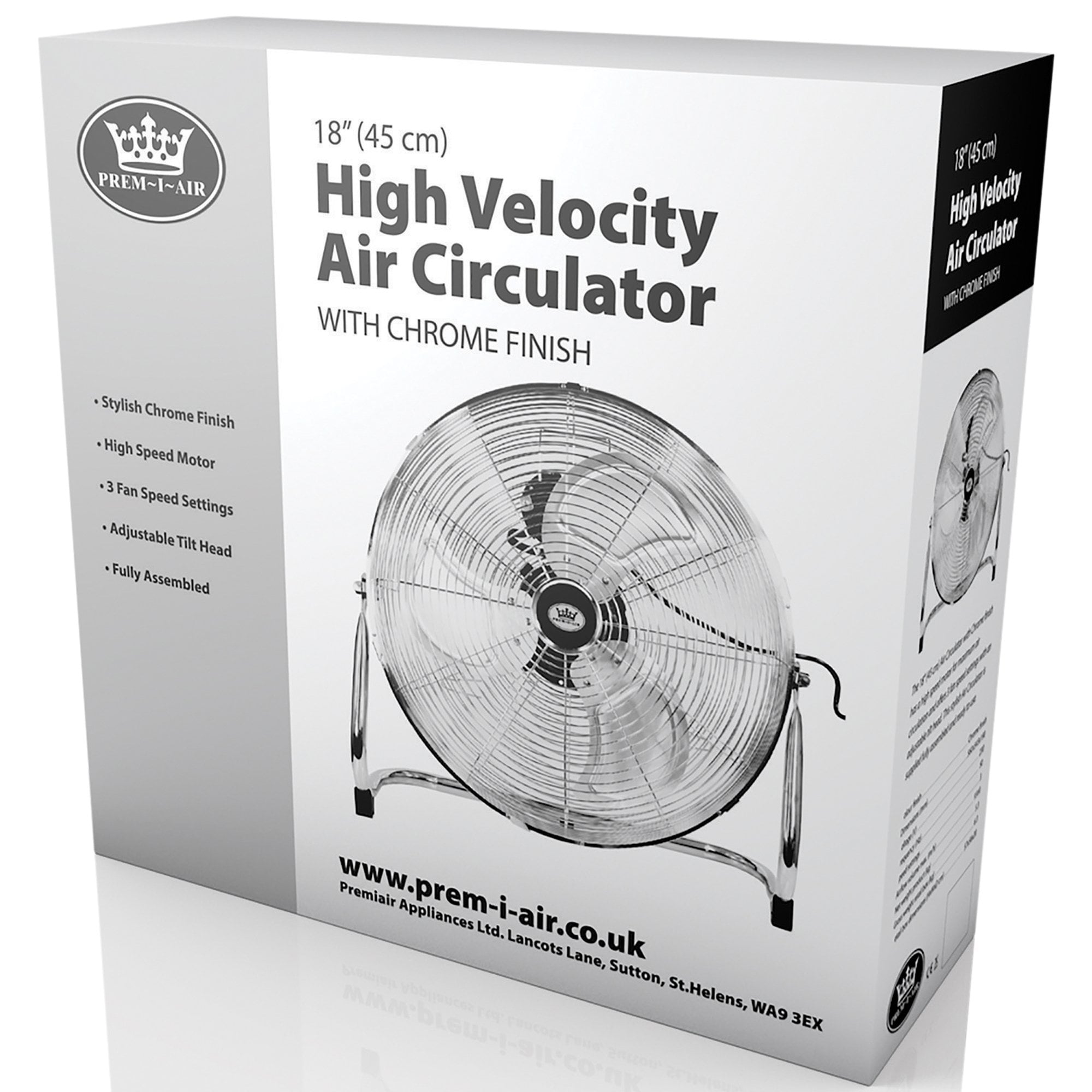18" Chrome High Velocity Industrial 3 Speed Floor Fan