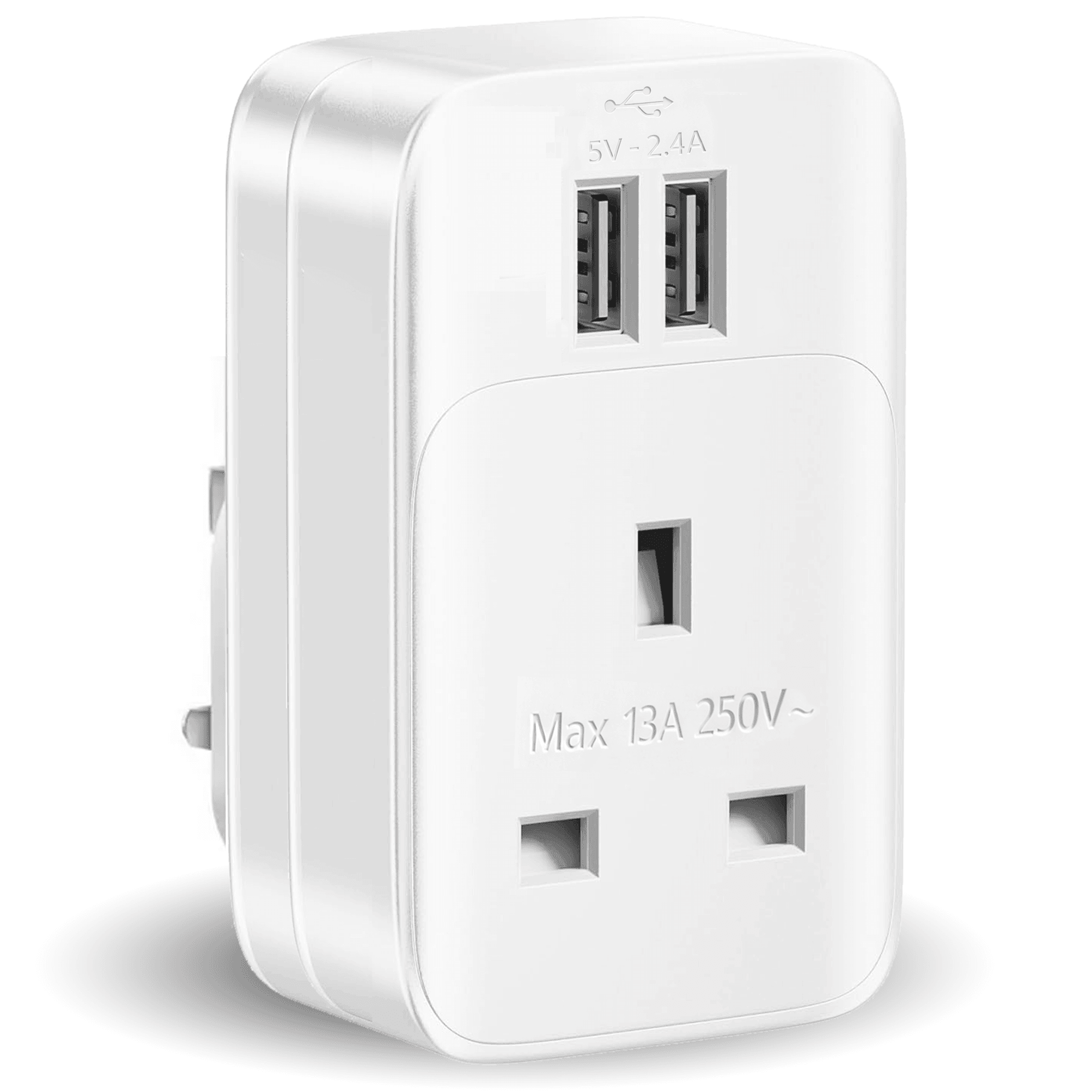 Plug Through UK Mains Adaptor with Dual USB Ports
