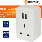 Plug Through UK Mains Adaptor with Dual USB Ports