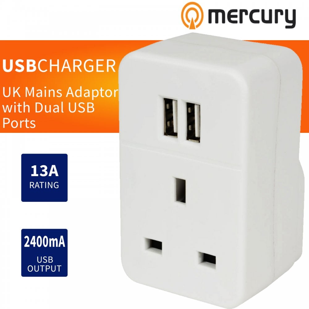 Plug Through UK Mains Adaptor with Dual USB Ports