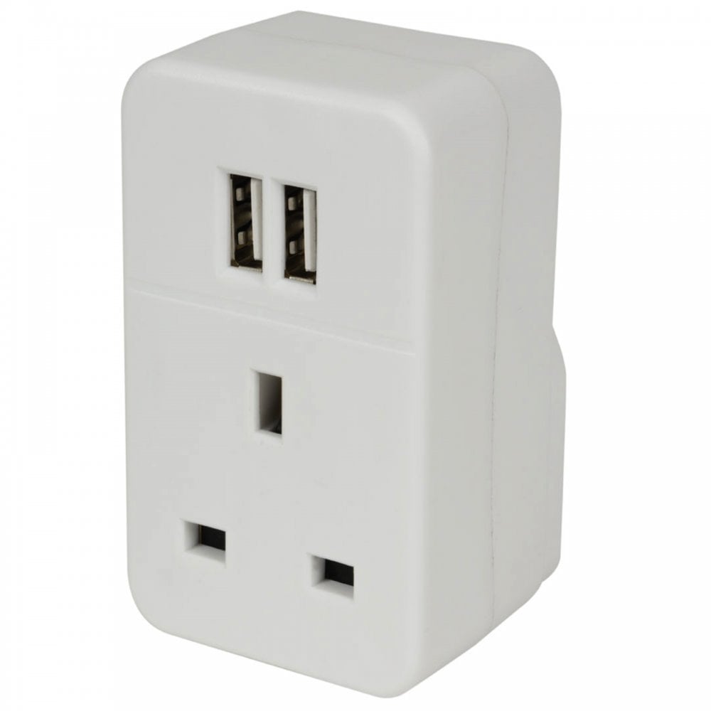 Plug Through UK Mains Adaptor with Dual USB Ports