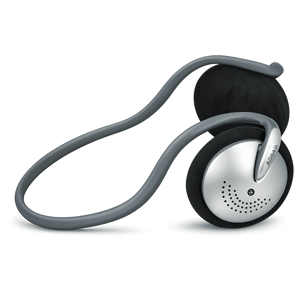 Curved Neckband Stereo Headphones Lightweight Silver Design